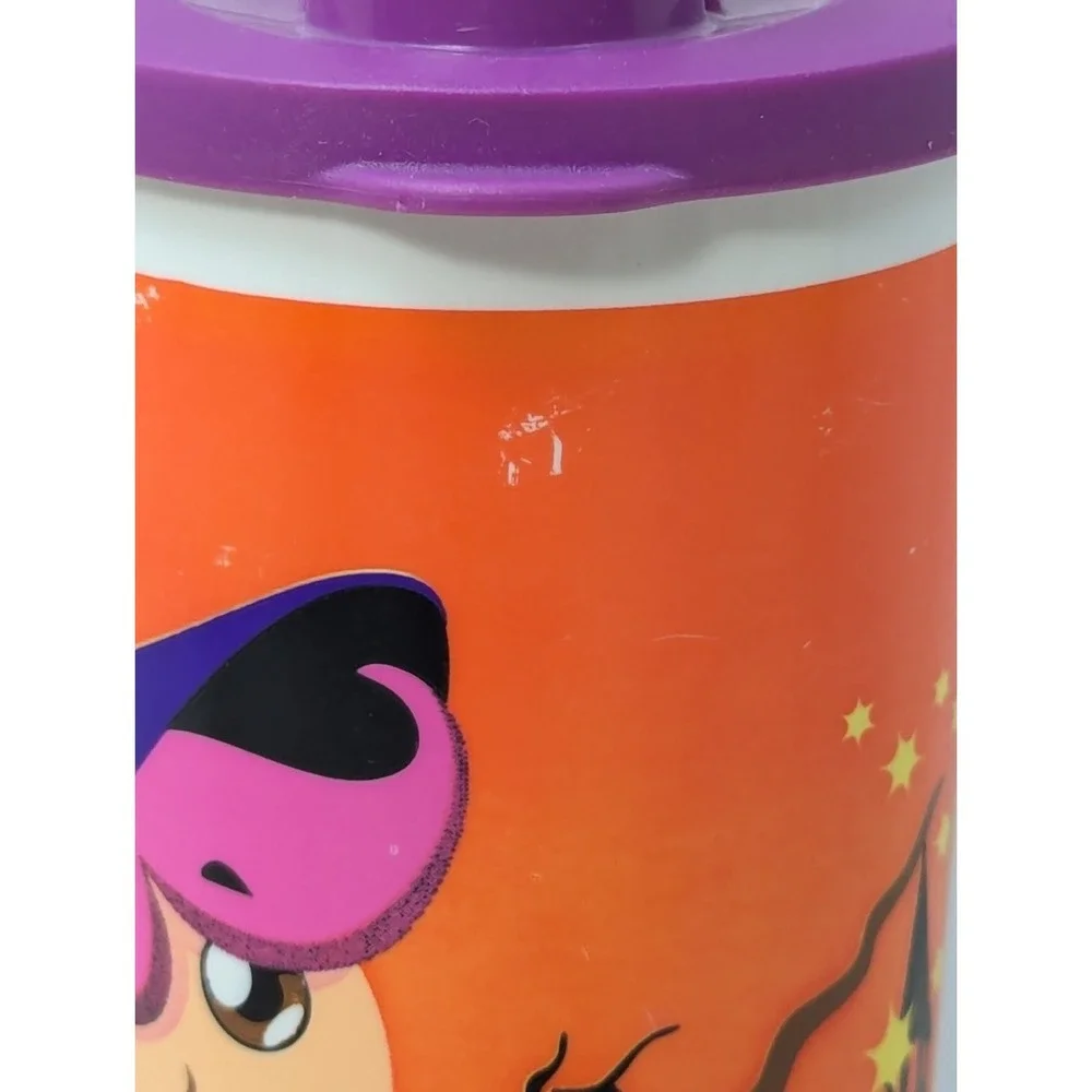 Tupperware 16 oz Halloween Witch Flip‎ Top Plastic Tumbler Cup orange purple